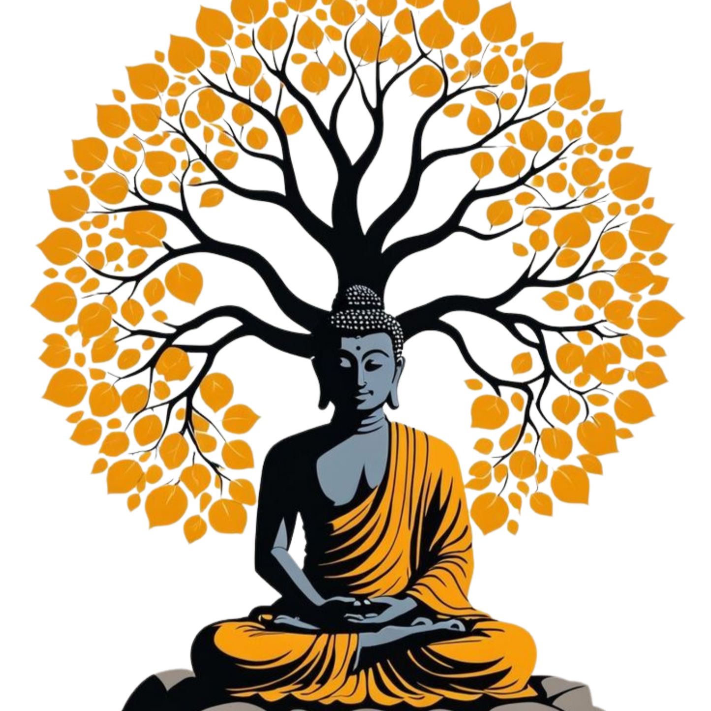 Unisex Round Neck T-Shirt - Serene Buddha & Bodhi Tree Design - Heavy duty