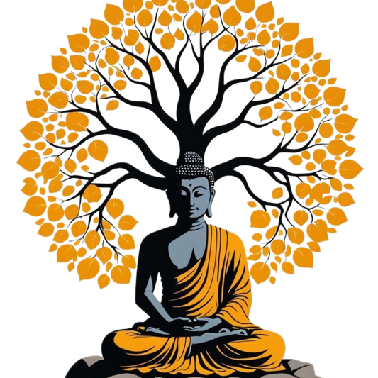 Unisex Round Neck T-Shirt - Serene Buddha & Bodhi Tree Design