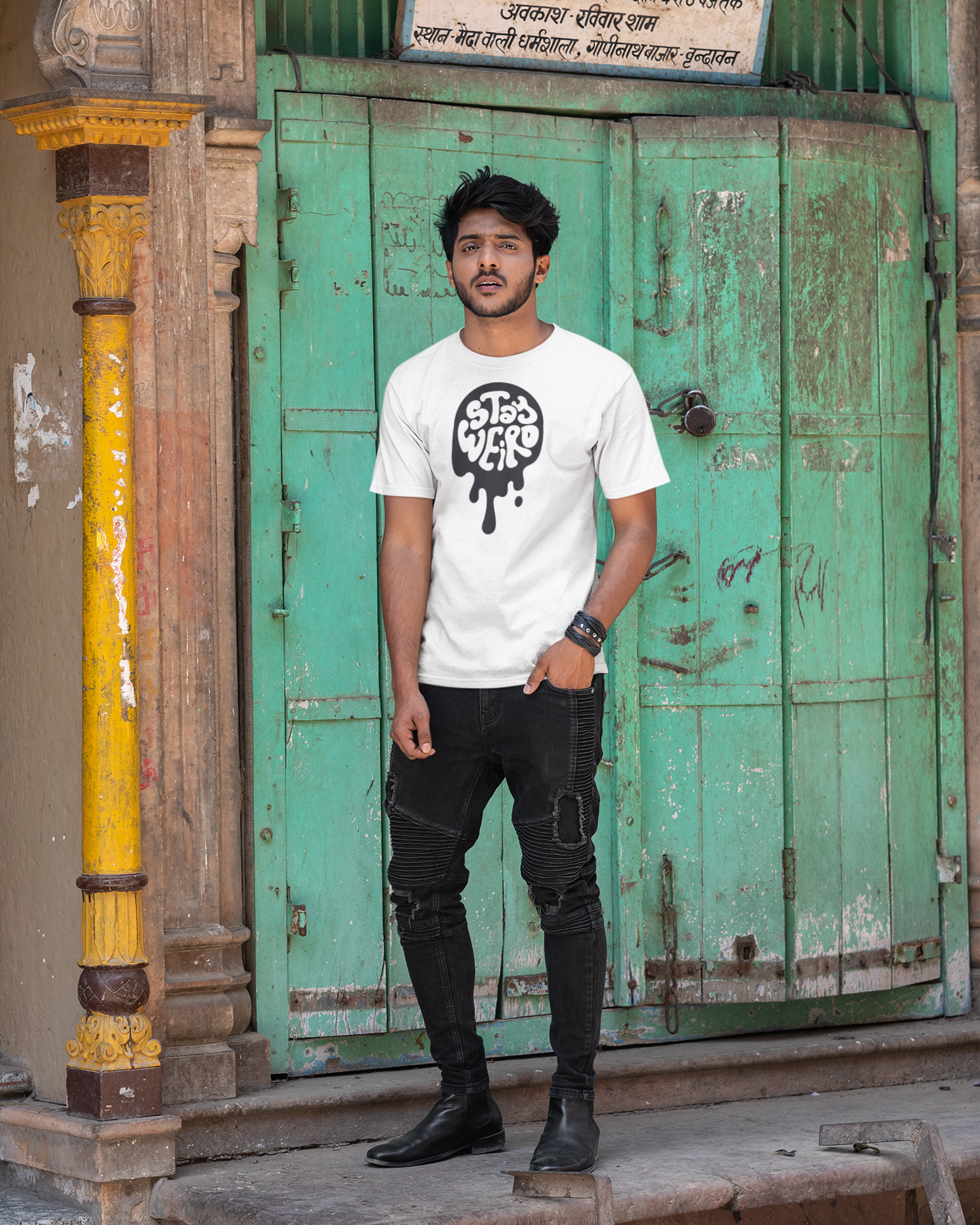 🖤 STAY WEIRD Unisex Drip T-Shirt – 100% Cotton (180 GSM)